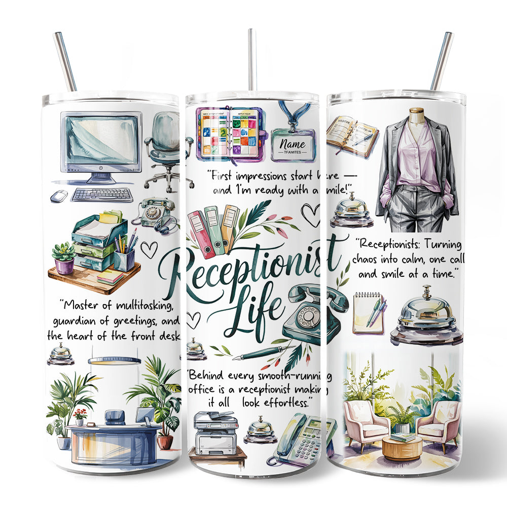 Receptionist Life 20oz Stainless Steel Tumbler, Office Gift Cup