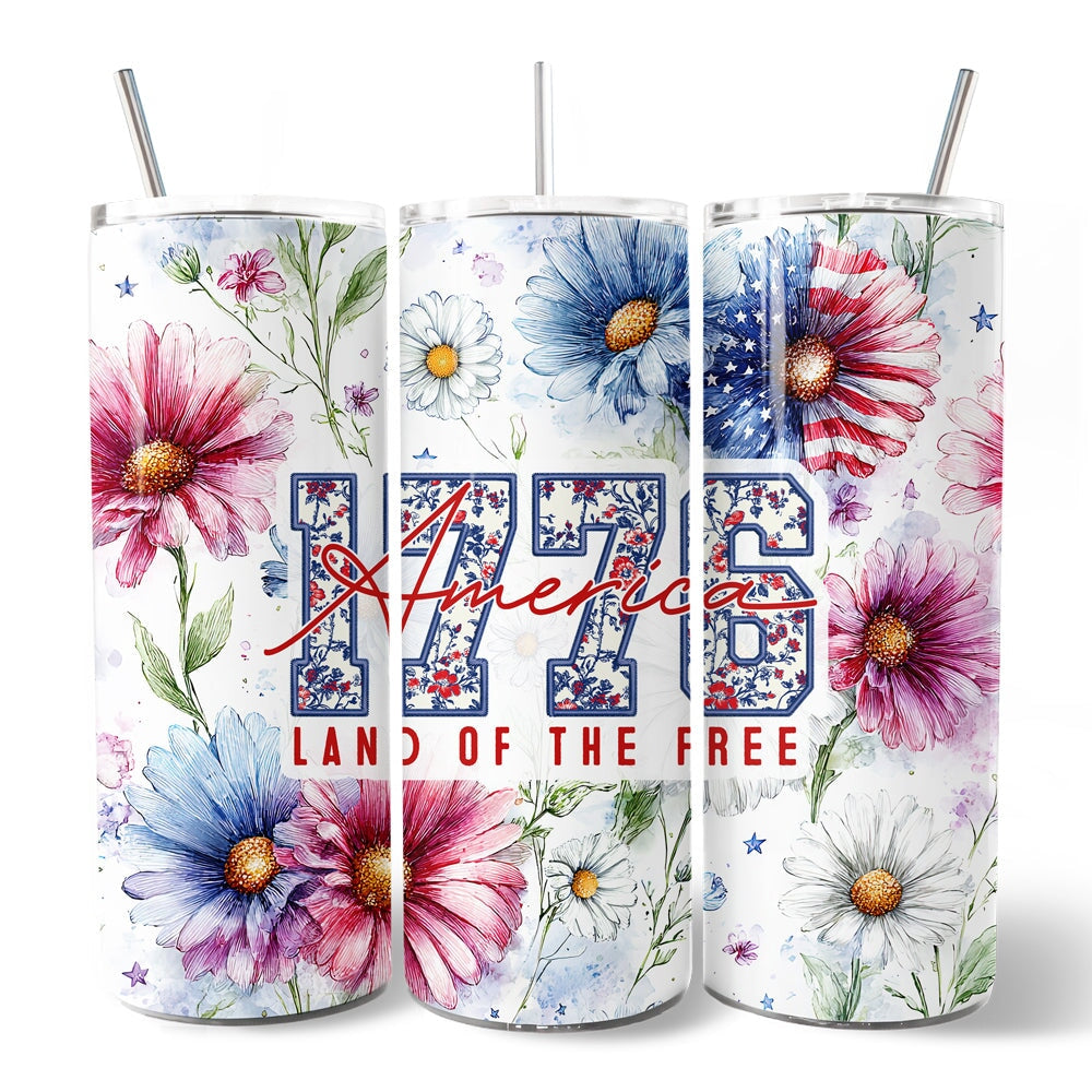 Retro 1776 Daisy Floral 20oz Patriotic Tumbler with Straw