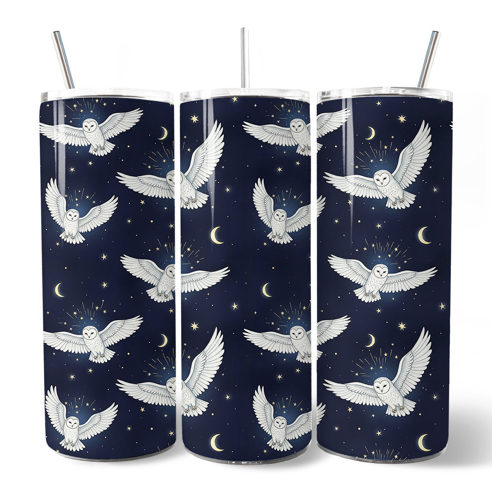 Snowy Owl Night Sky 20oz Personalized Tumbler with Straw