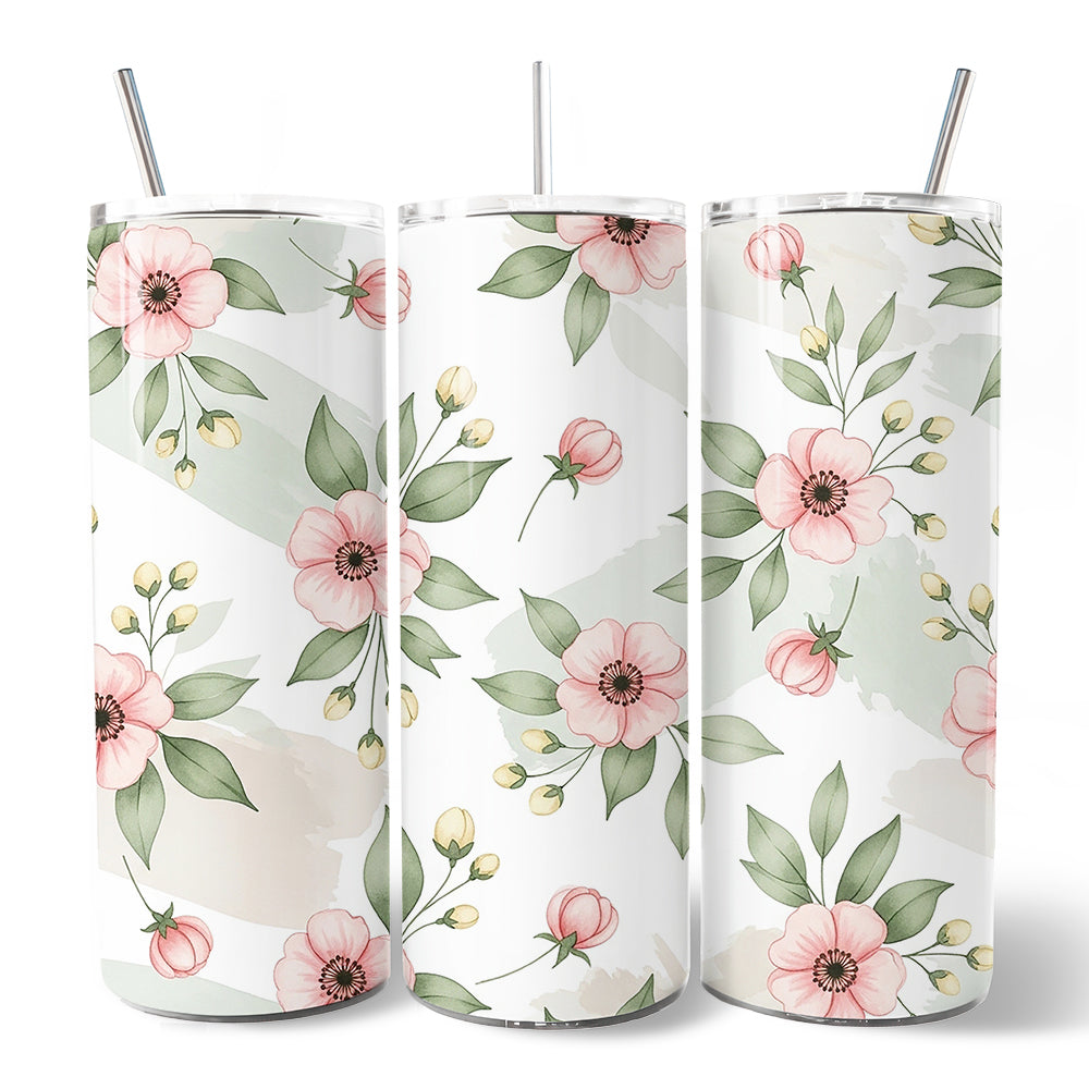 Soft Pink Wildflower 20oz Stainless Steel Tumbler with Straw