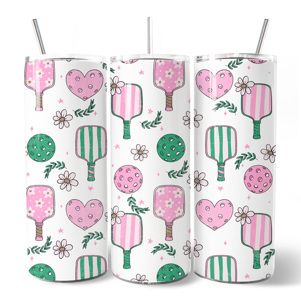 Pink Retro Pickleball Personalized 20oz Tumbler, Coquette Gift