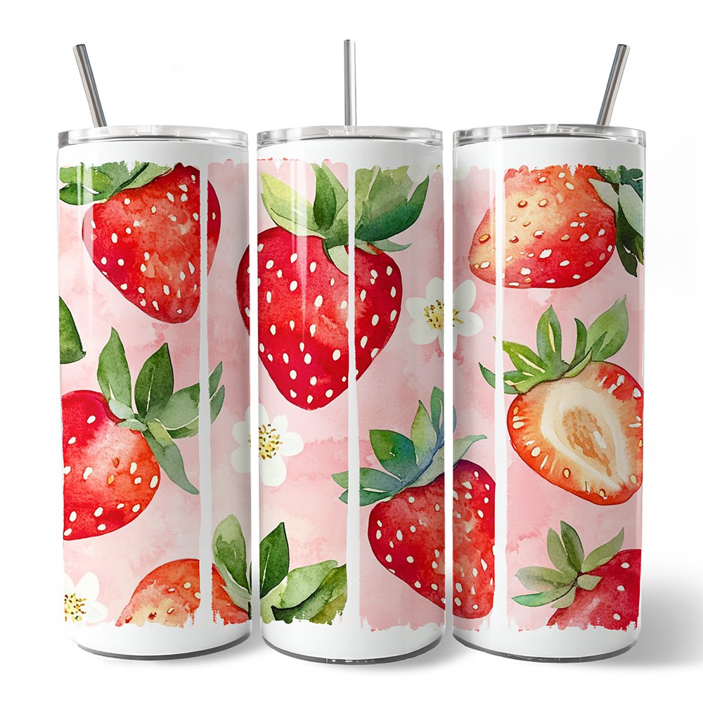 Strawberry Pattern 20oz Personalized Travel Mug with Straw