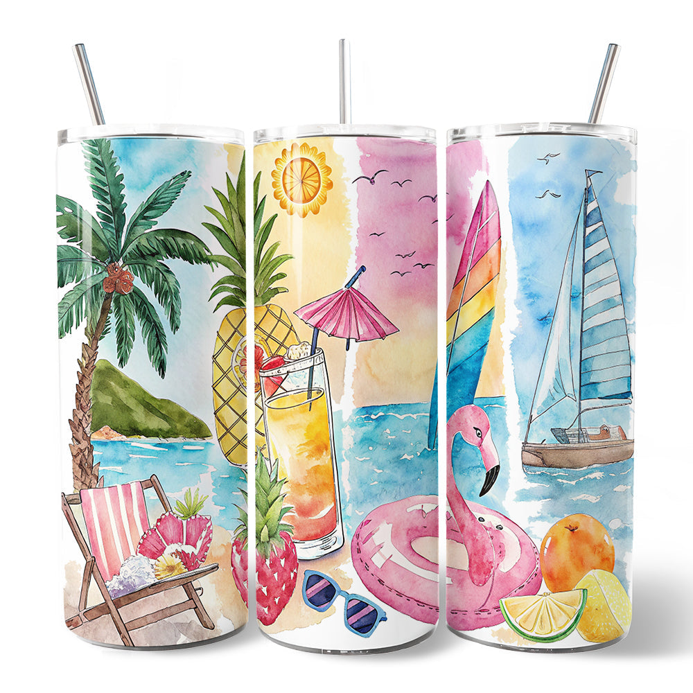 Summer Vibes Abstract 20oz Vacation Travel Tumbler with Straw