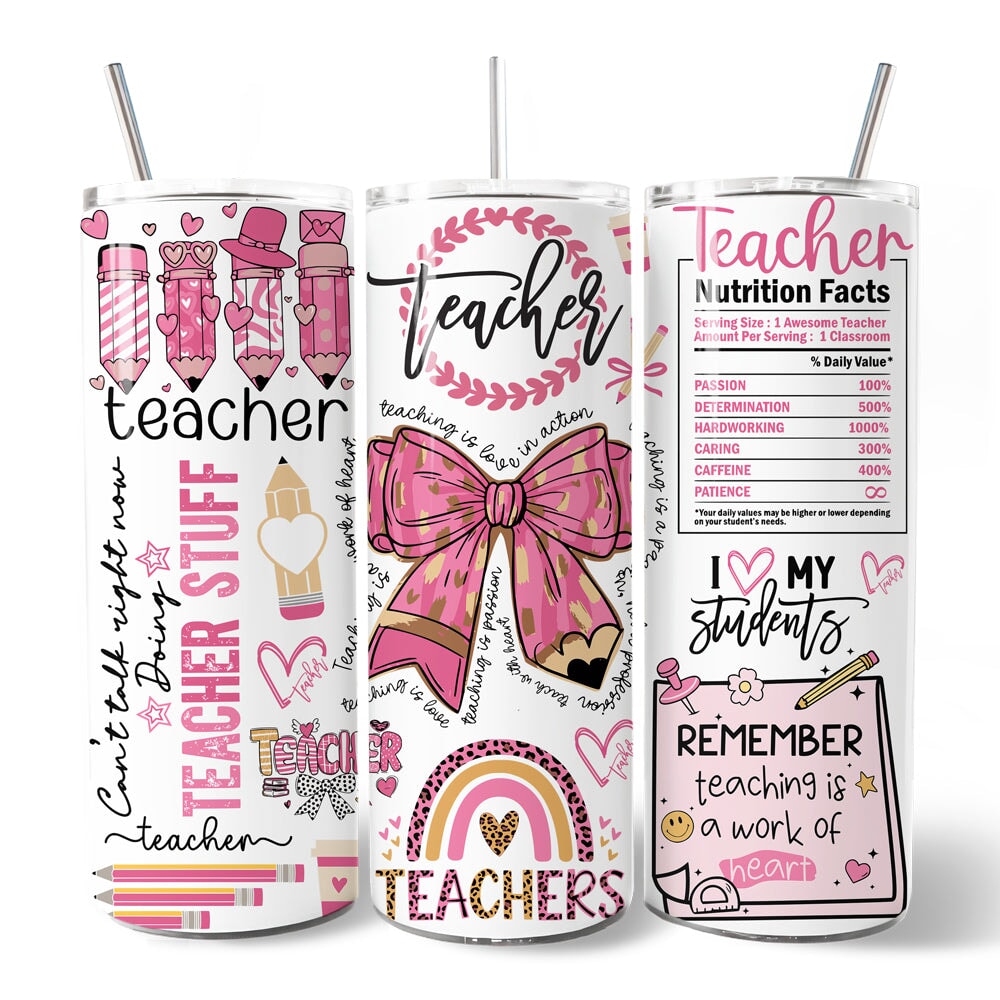 Personalized Pink 3D Inflated Teacher Life 20oz Tumbler Gift