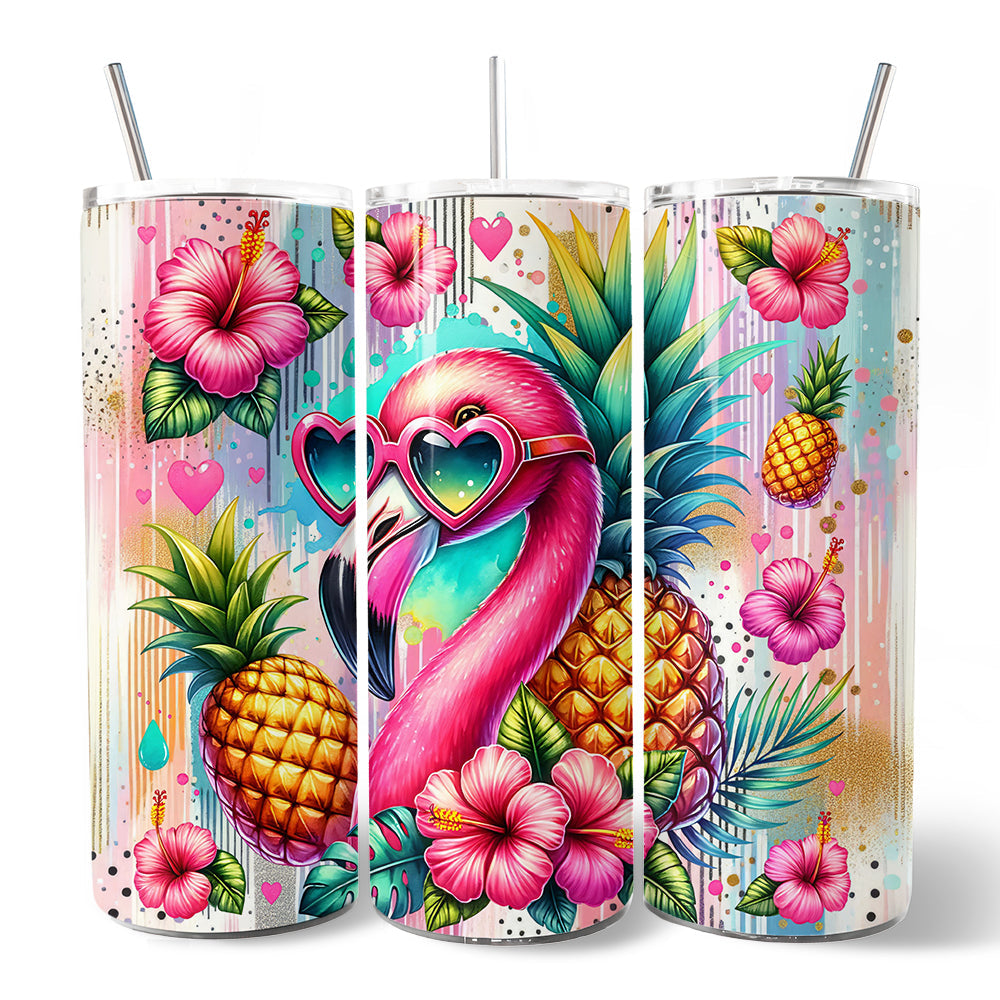 Tropical Flamingo and Pineapple 20oz Personalized Tumbler