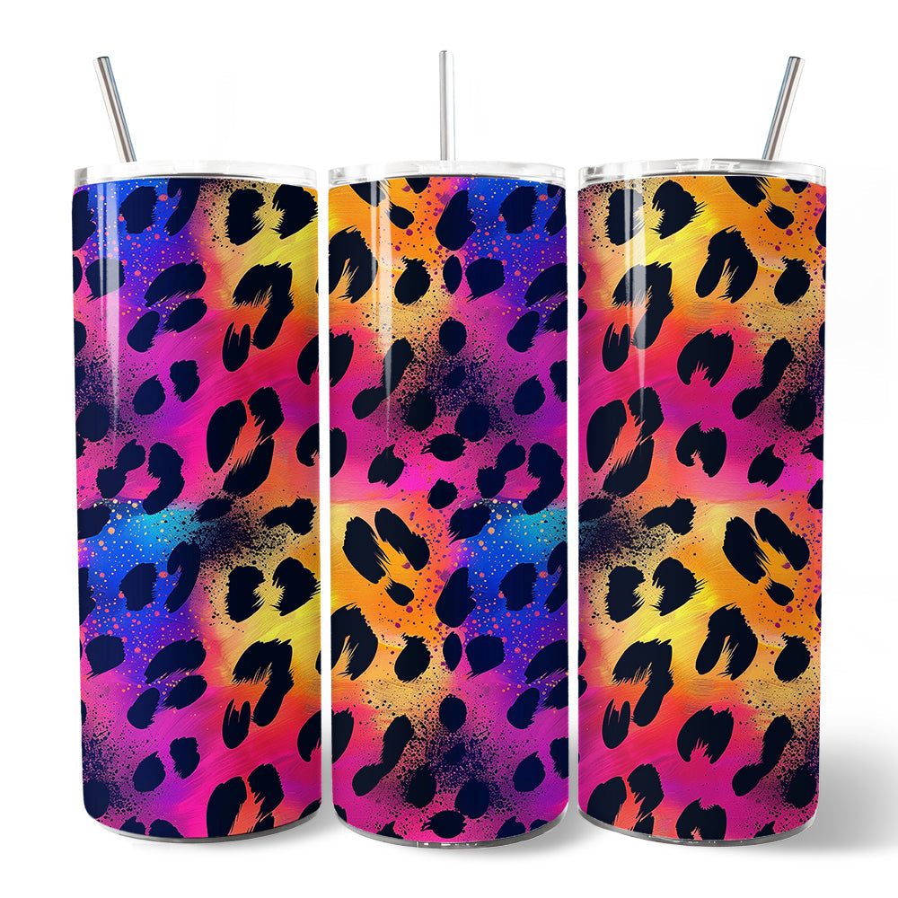 Neon Leopard Print 20oz Personalized Tumbler with Stainless Straw