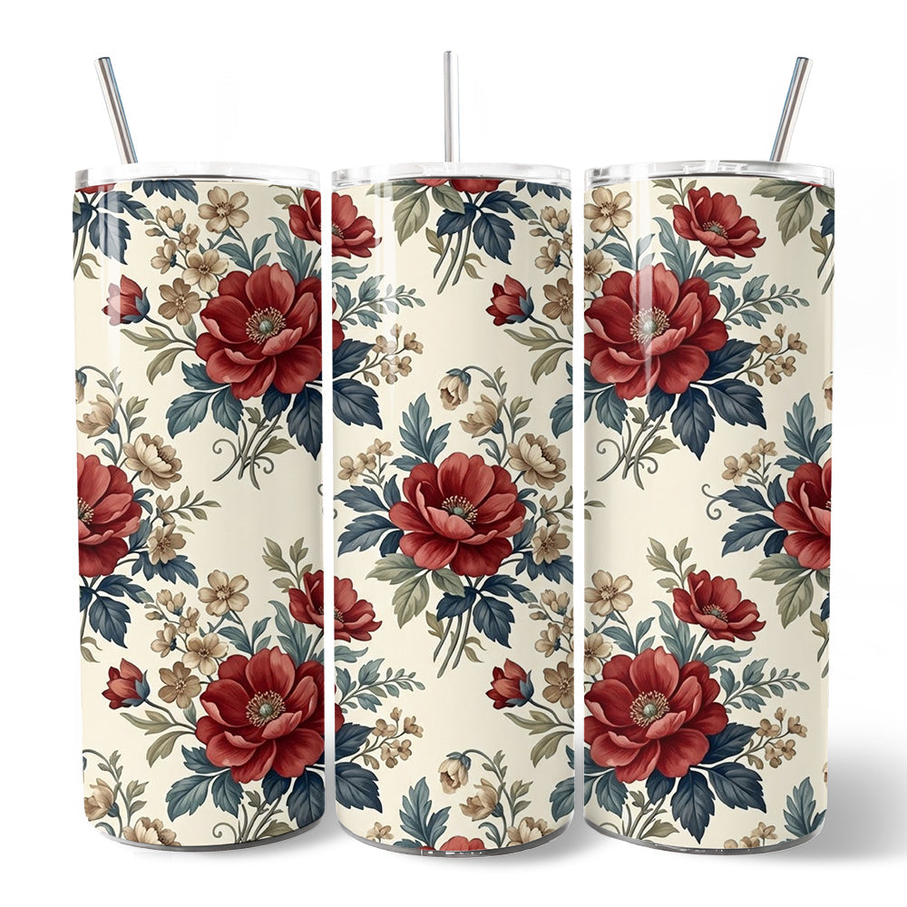 Vintage Red Poppy 20oz Stainless Steel Personalized Tumbler