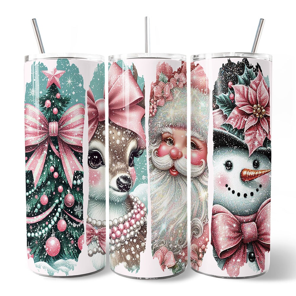 Coquette Pink Christmas Tumbler 20oz Personalized Holiday Cup