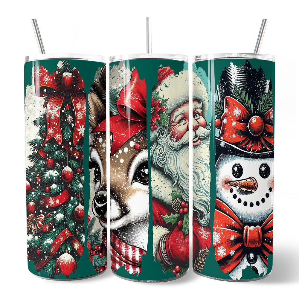 Vintage Christmas 20oz Personalized Green Brushstroke Travel Cup
