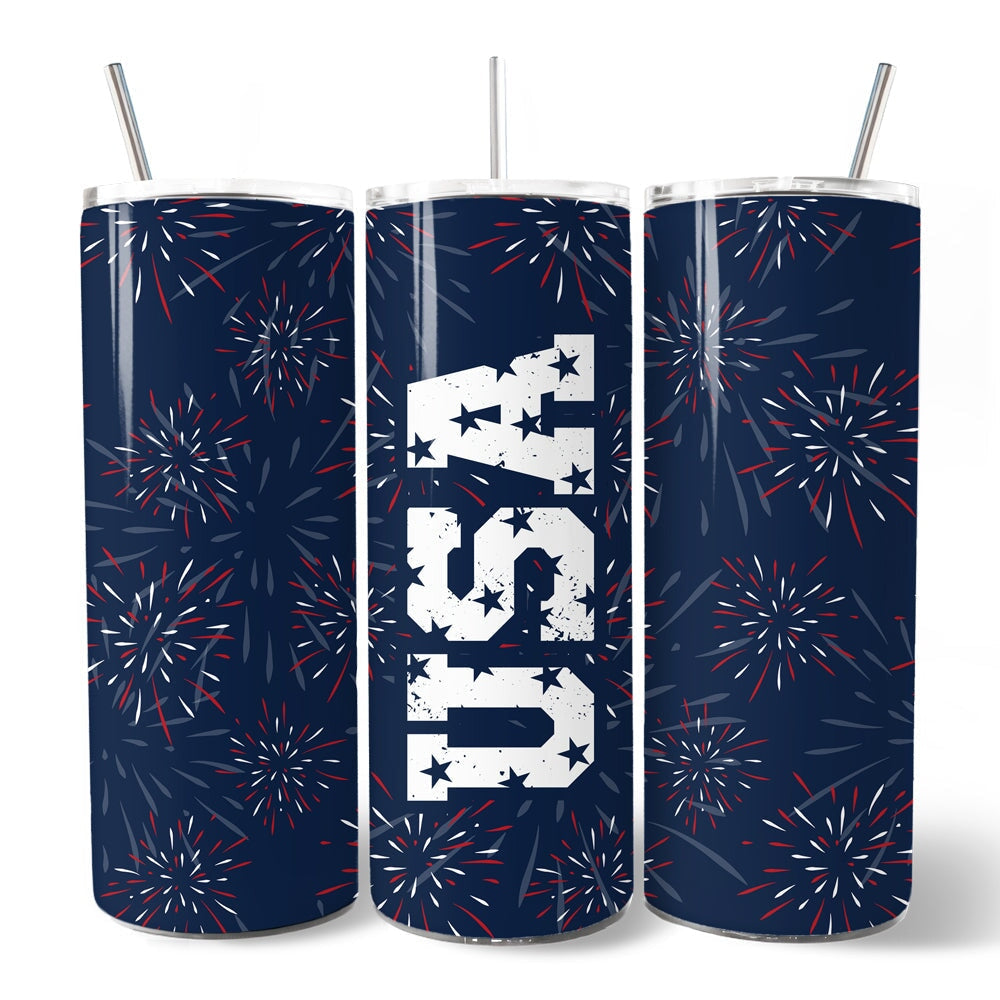 Vintage USA Block Letters 20oz Tumbler, Patriotic Independence Day