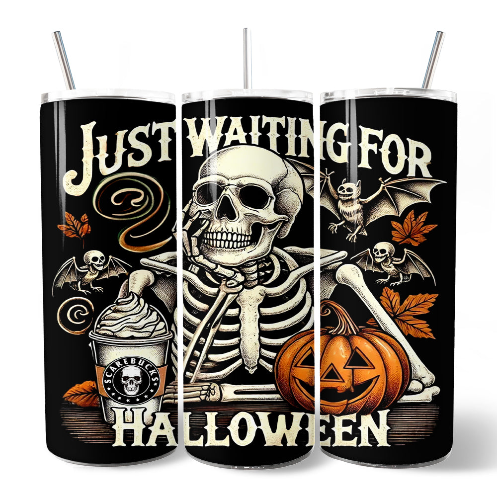 Waiting For Halloween 20oz Personalized Skeleton Travel Tumbler