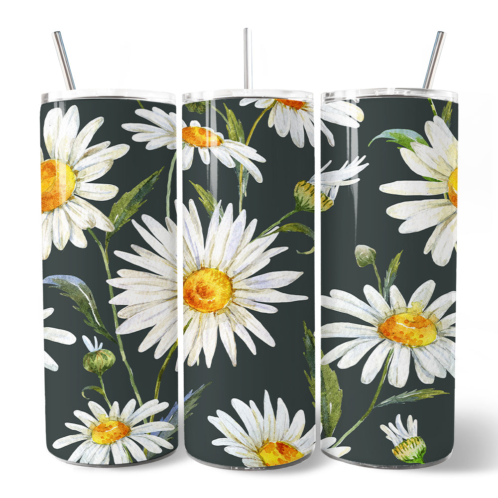 White Daisy Flower 20oz Stainless Steel Personalized Tumbler