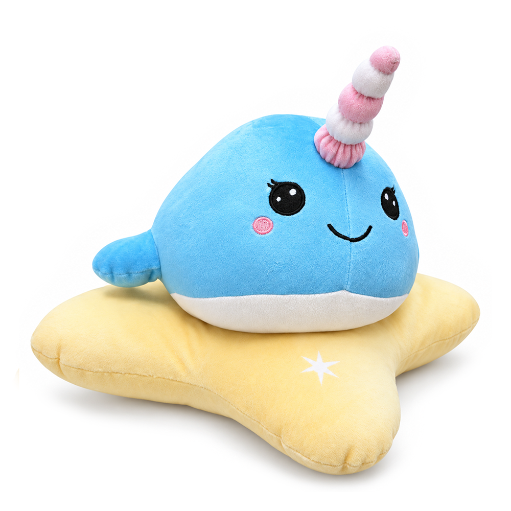 Celeste the Narwhal Plushie, Cute 17" Sea Unicorn Stuffed Animal on Star Pillow for Kids’ Gifts