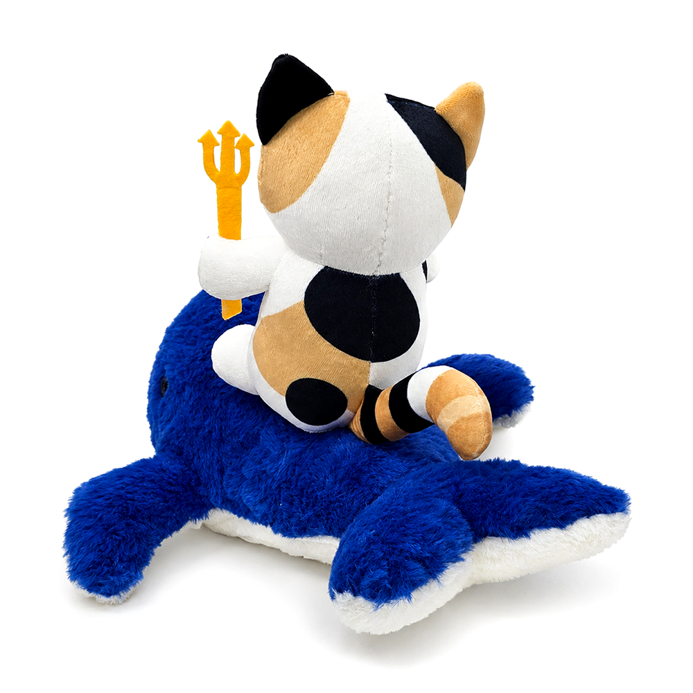 Pawseidon Cat Riding a Whale Plushie Set, 16" Funny Ocean Stuffed Animal Gift for Kids and Teens