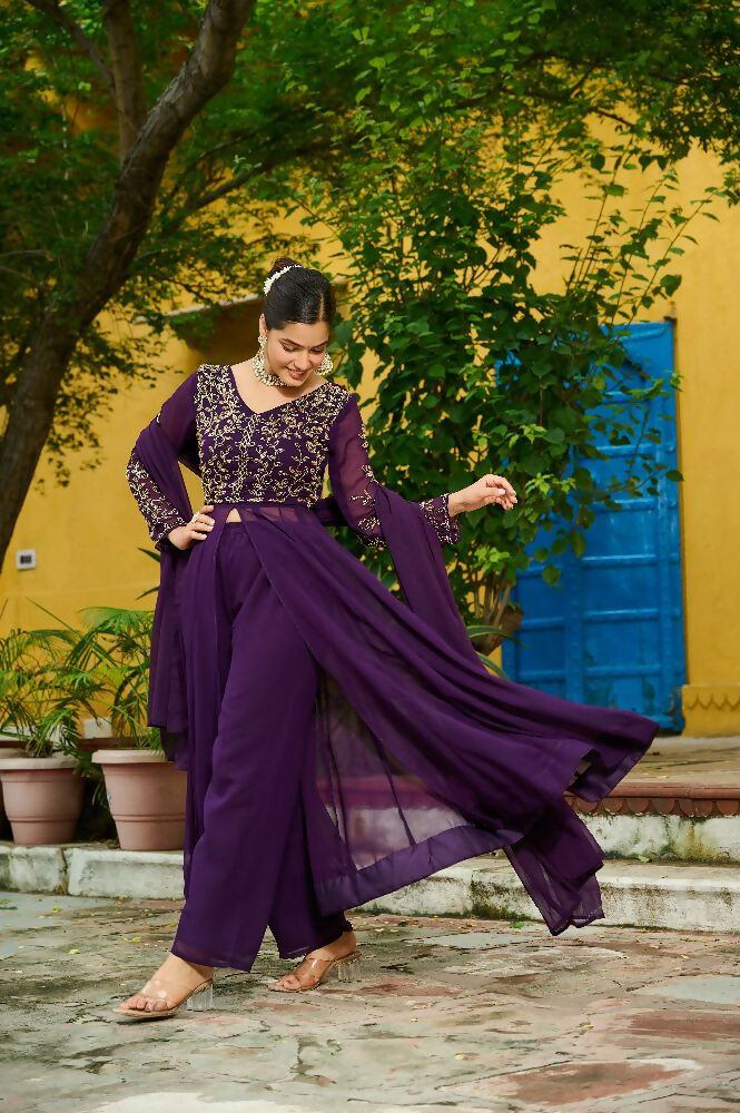 Purple Georgette Kurta Set with Sequins Embroidery Work
