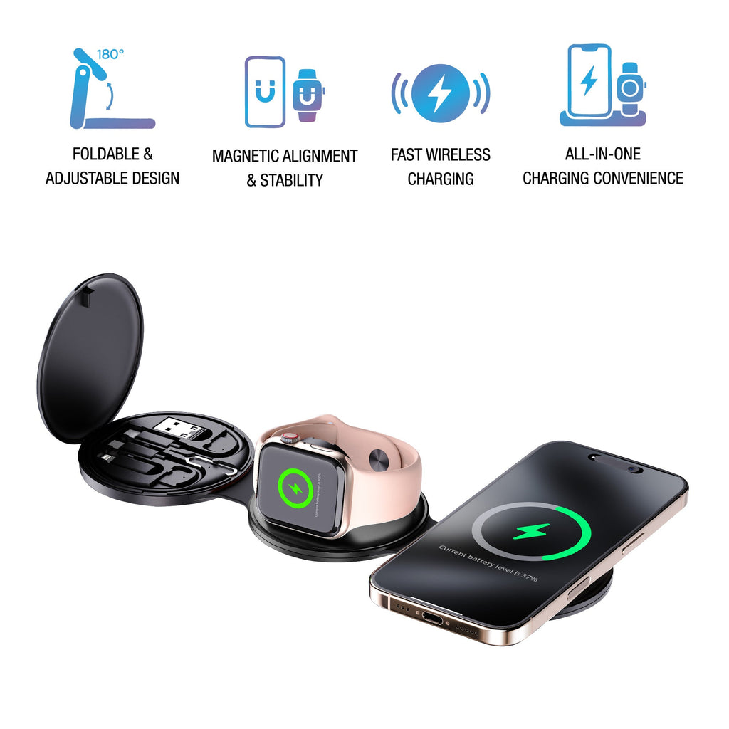 Power & Comfort Trio – Sip & Charge Mug Warmer, All-in-One Alarm Clock & 5-in-1 Folding Charging Station