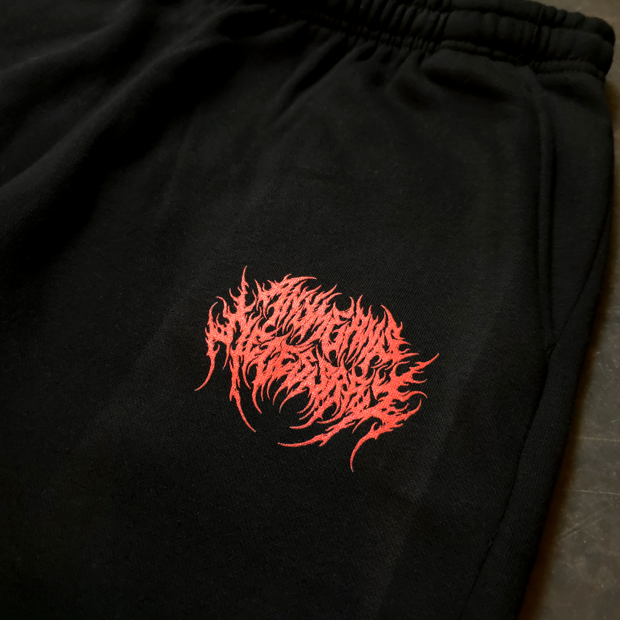When Death Comes Heavyweight Fleece Sweatpants in Black and Red - Image 5