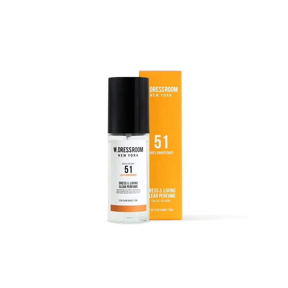 W.Dressroom No.51 Juicy Grapefruit spray bottle in a clear 70ml minimalist aesthetic design