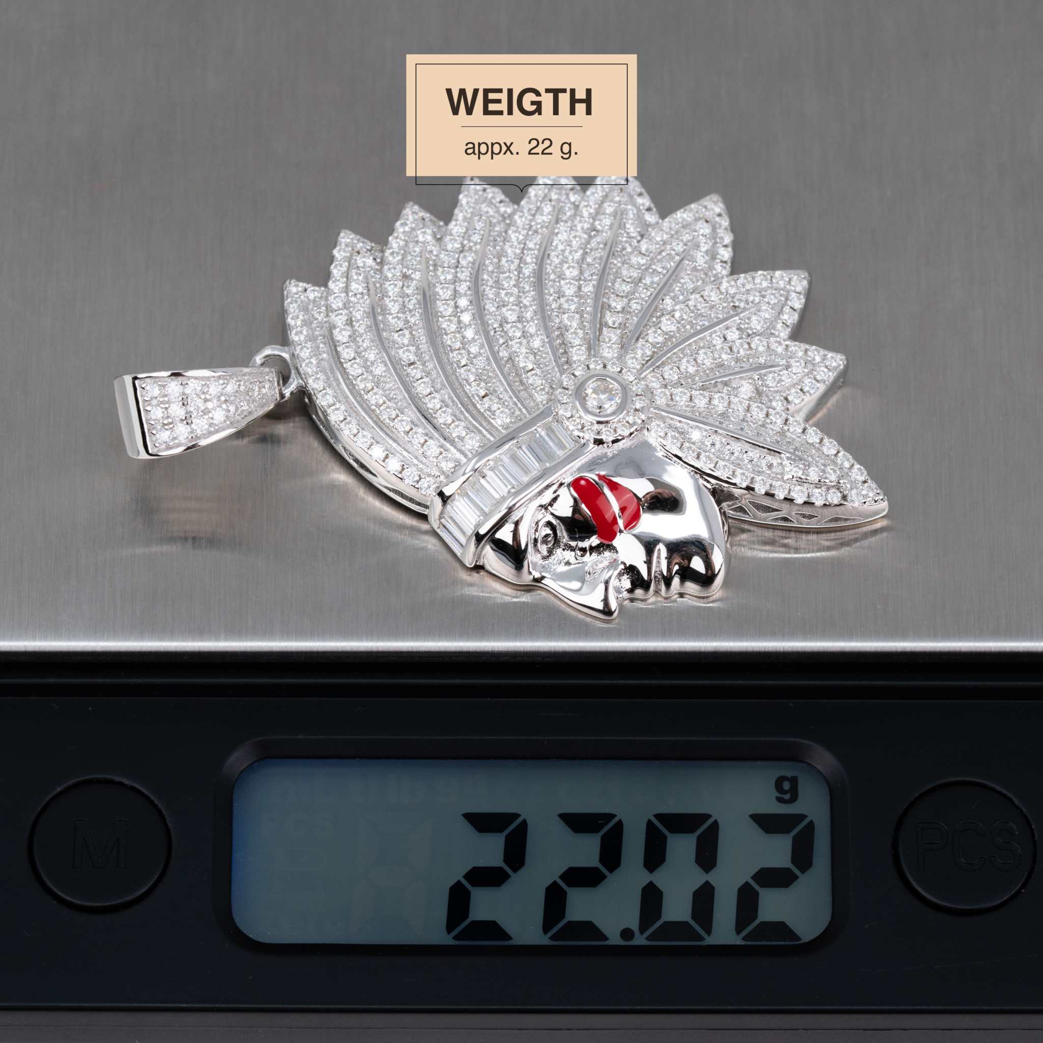 Native American Indian Chef Moissanite Pendant 925 Sterling Silver