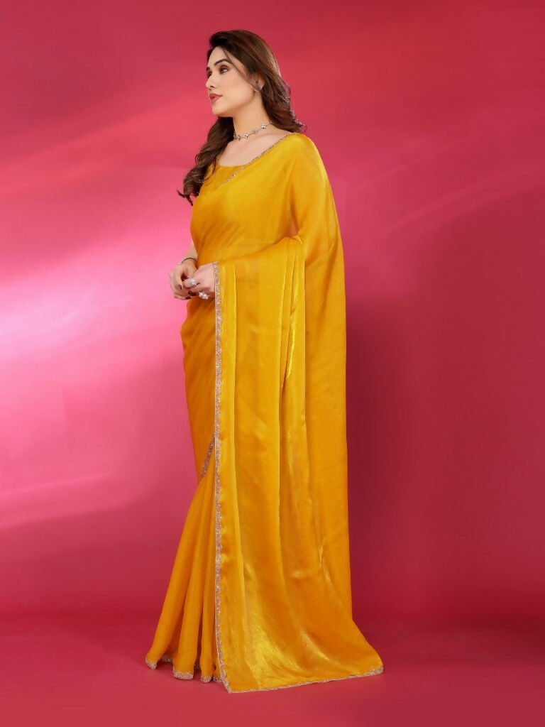 Yellow Jimmy Choo Fabric Saree with Work Lace Border