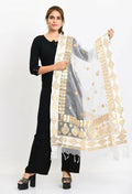White organza bridal dupatta with gold Gotta Patti embroidery detailing