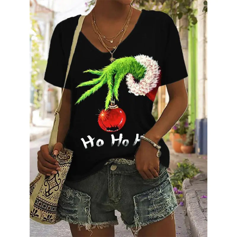 Women's Graphic Print V-Neck T-Shirt Casual Short Sleeve Tee