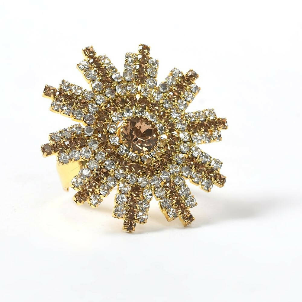 Joharkamal Gold-Polished AD Stone Studded Adjustable Ring