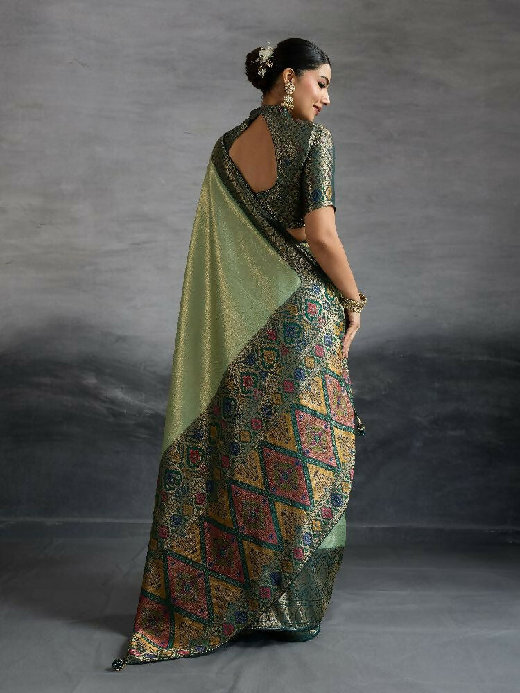 Grey Kanjivaram Soft Silk Saree with Meenakari Woven Pallu