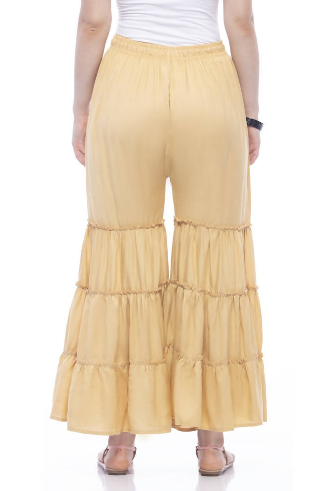 Women's Golden Rayon Cotton Palazzo Pants Wide Leg Trousers