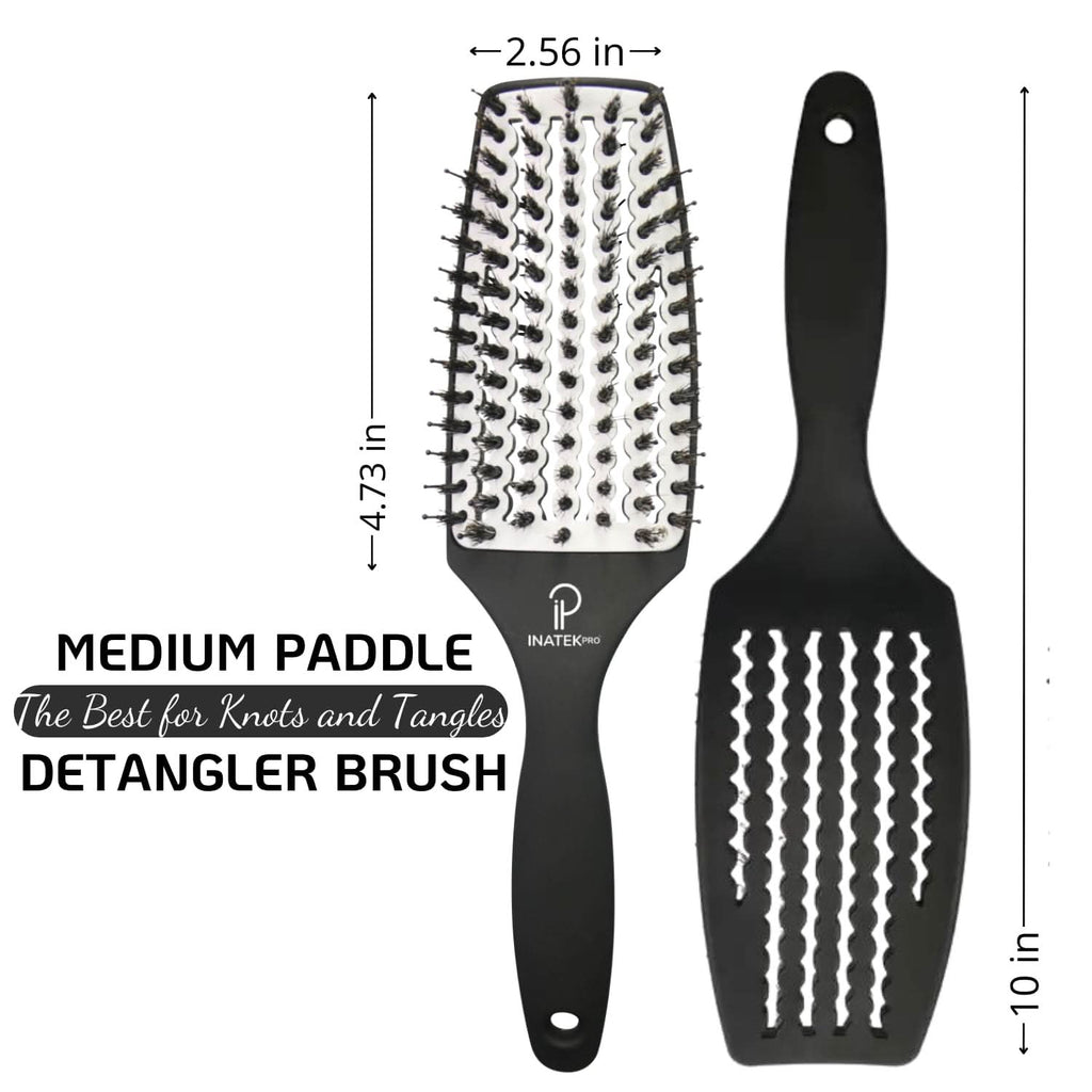 Medium Curved Vented Boar Bristle Detangler Brush in White