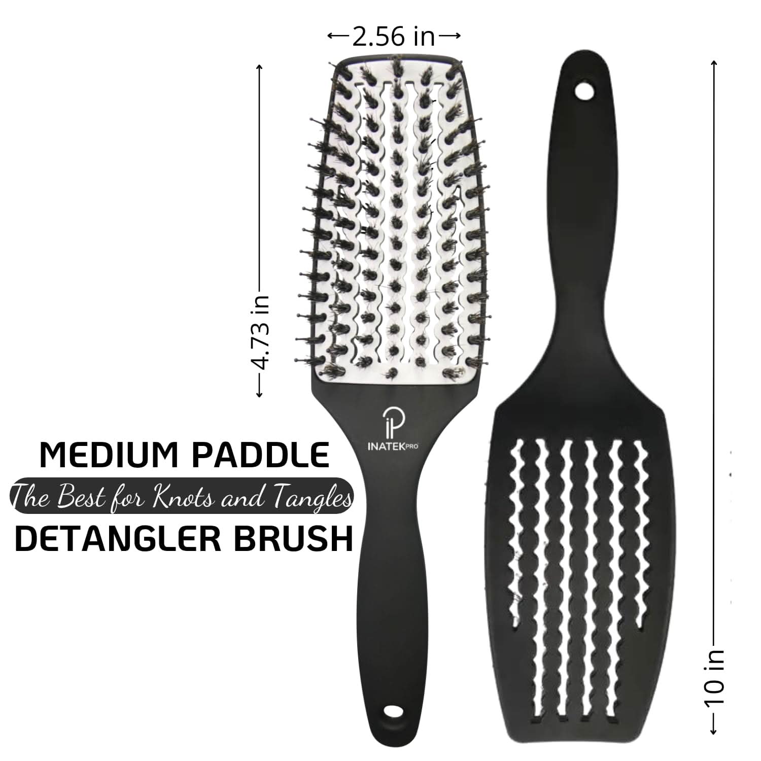 Medium Curved Vented Boar Bristle Detangler Brush in White