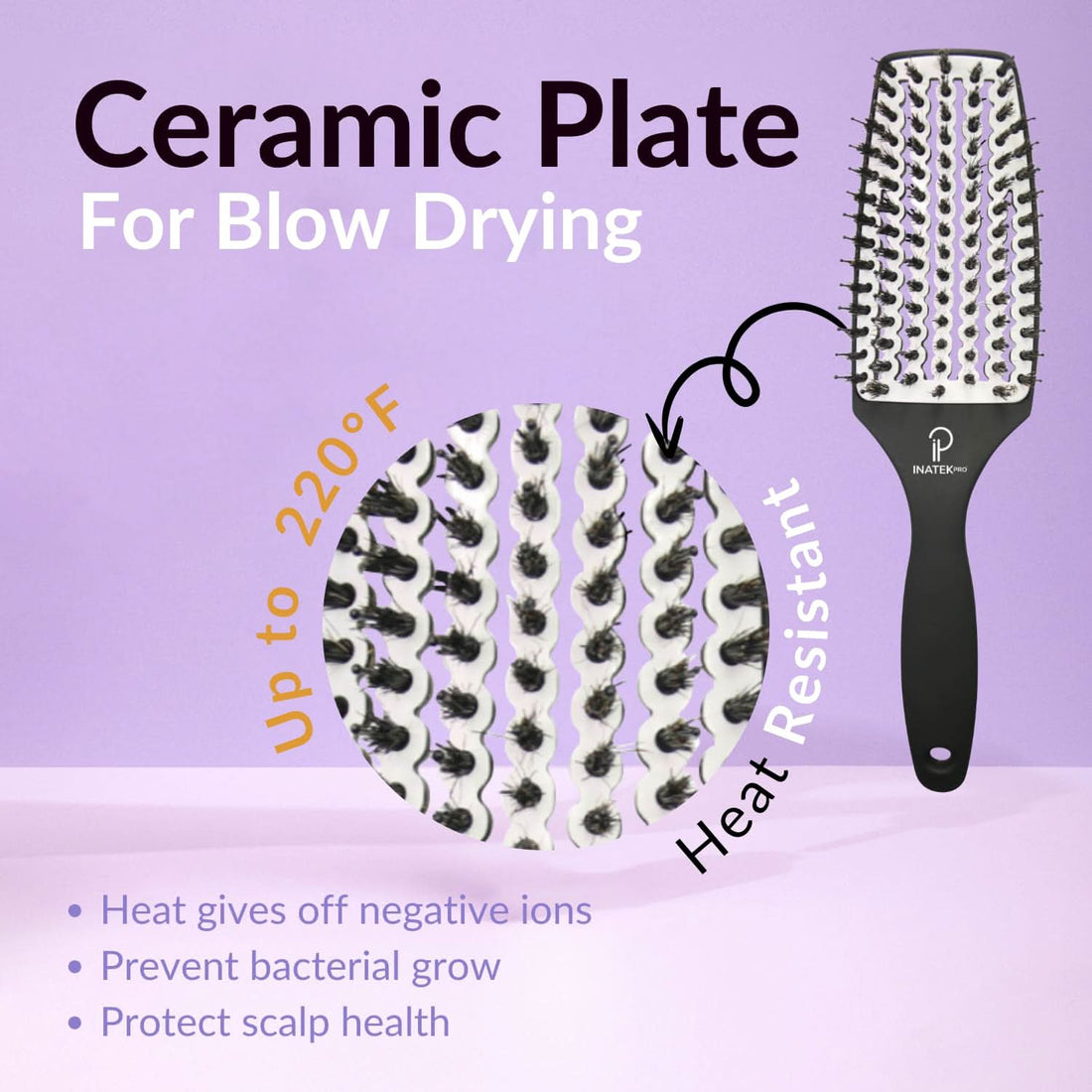 INATEKPRO Curved Vented Boar Bristle Detangler Brush - WHITE | MEDIUM