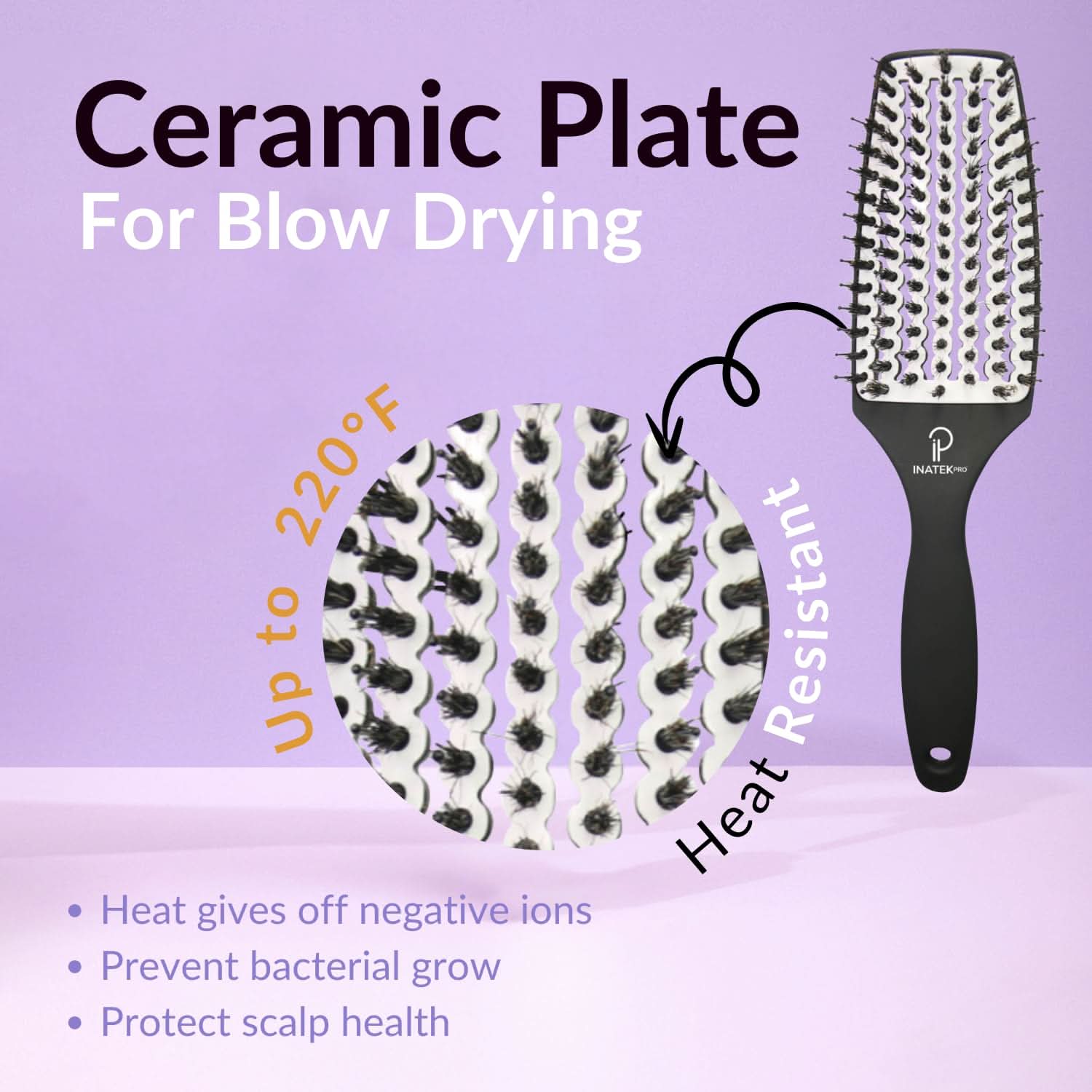 Medium Curved Vented Boar Bristle Detangler Brush in White