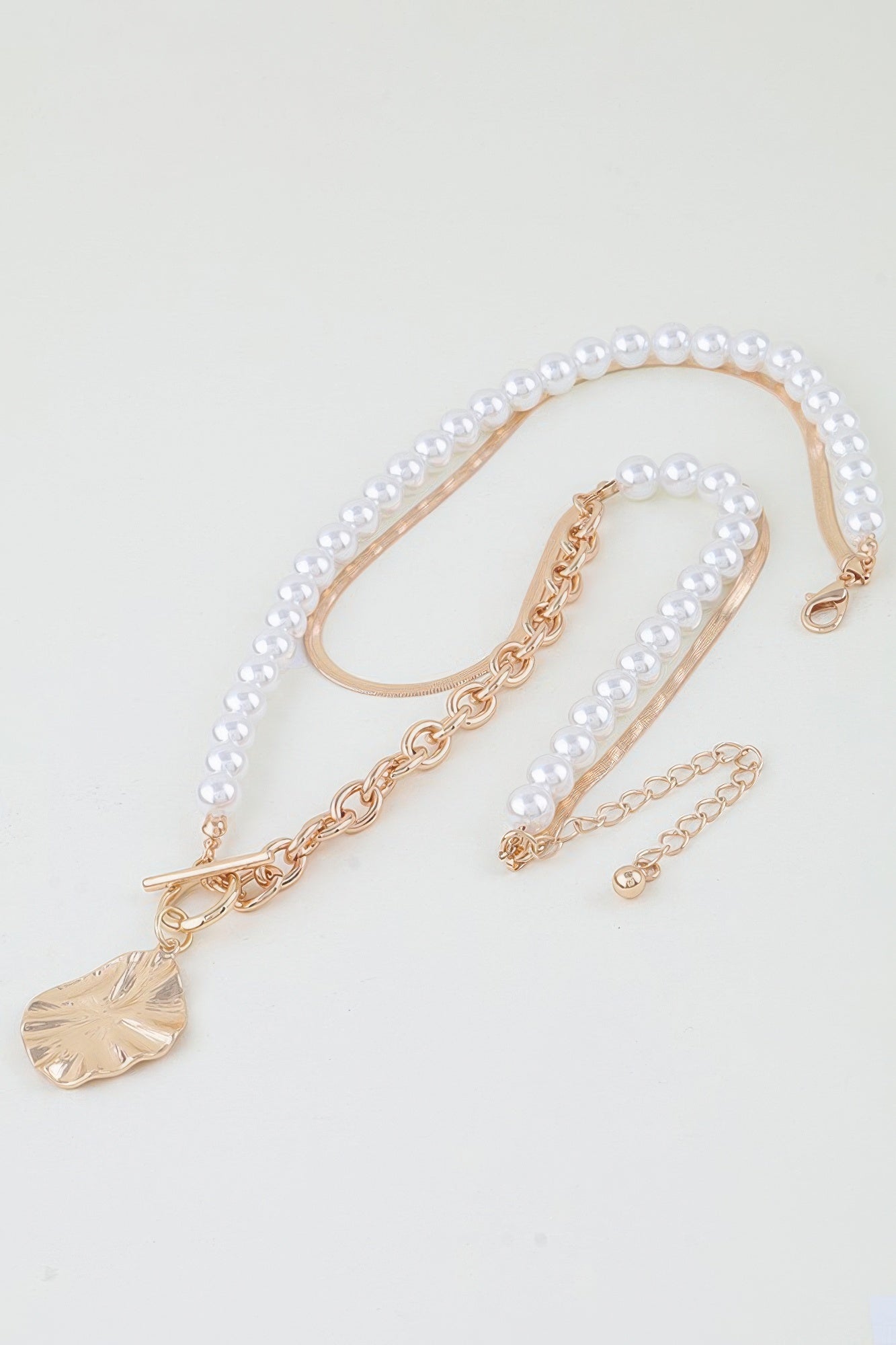 Hammered Toggle Beaded Chain Necklace