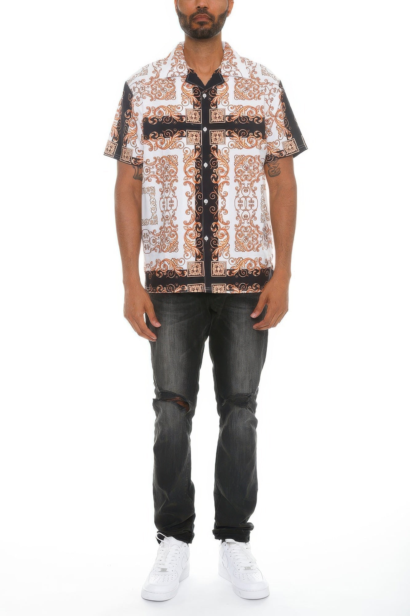 Mens Collared Print Button Down