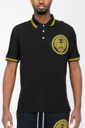 White Lion Head Print Polo Shirt with Gold Greek Key Trim - Image 4