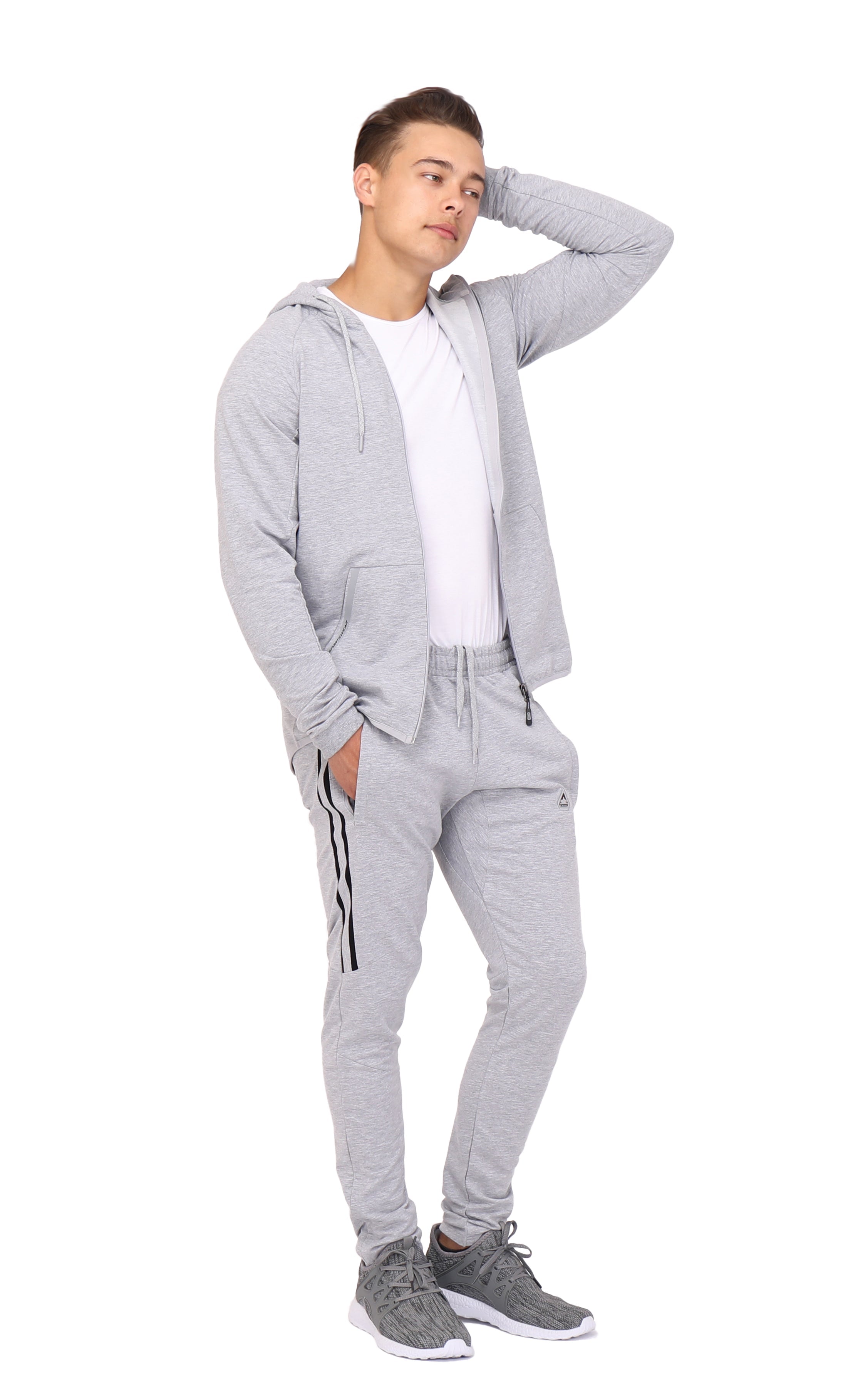 Mens Slim Fit Full-Zip Hooded Sweatshirt in Heather Grey - Image 3