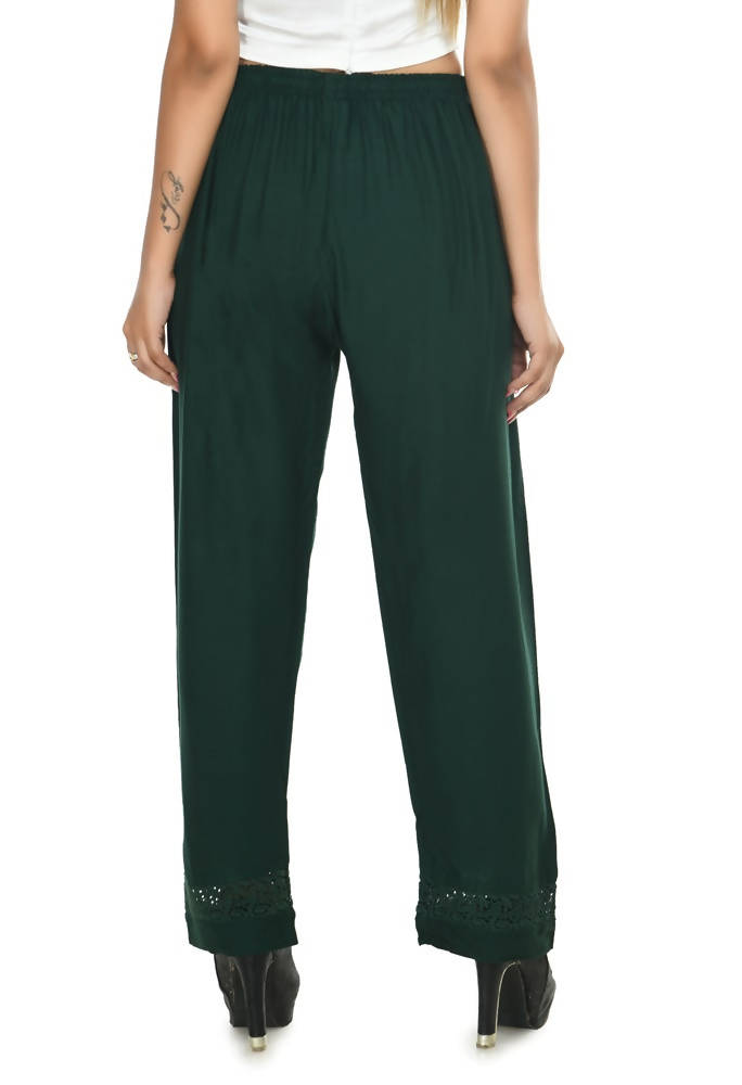 Bottle Green Straight Palazzo Pants in Rayon Cotton Blend