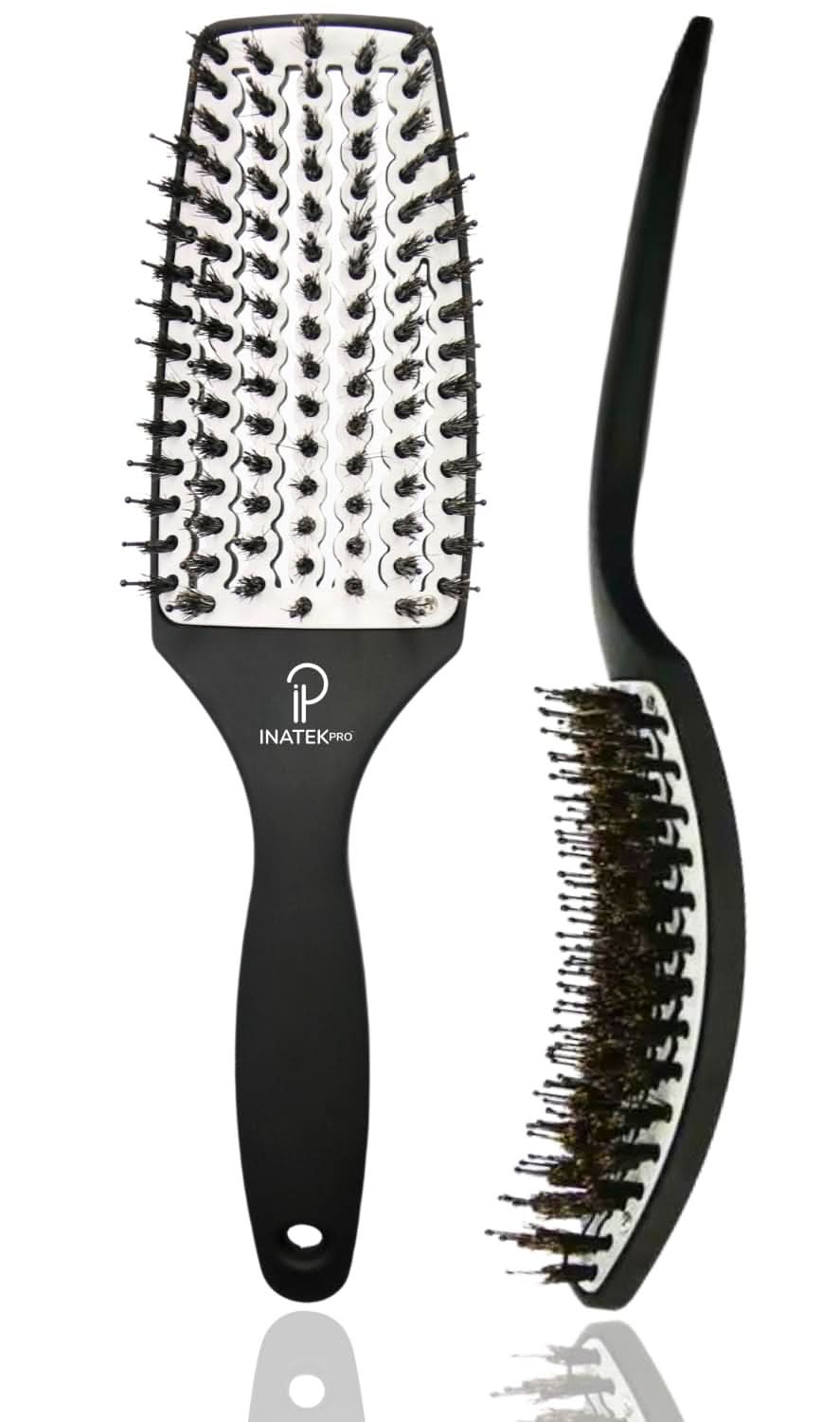 Medium white curved vented boar bristle detangler brush