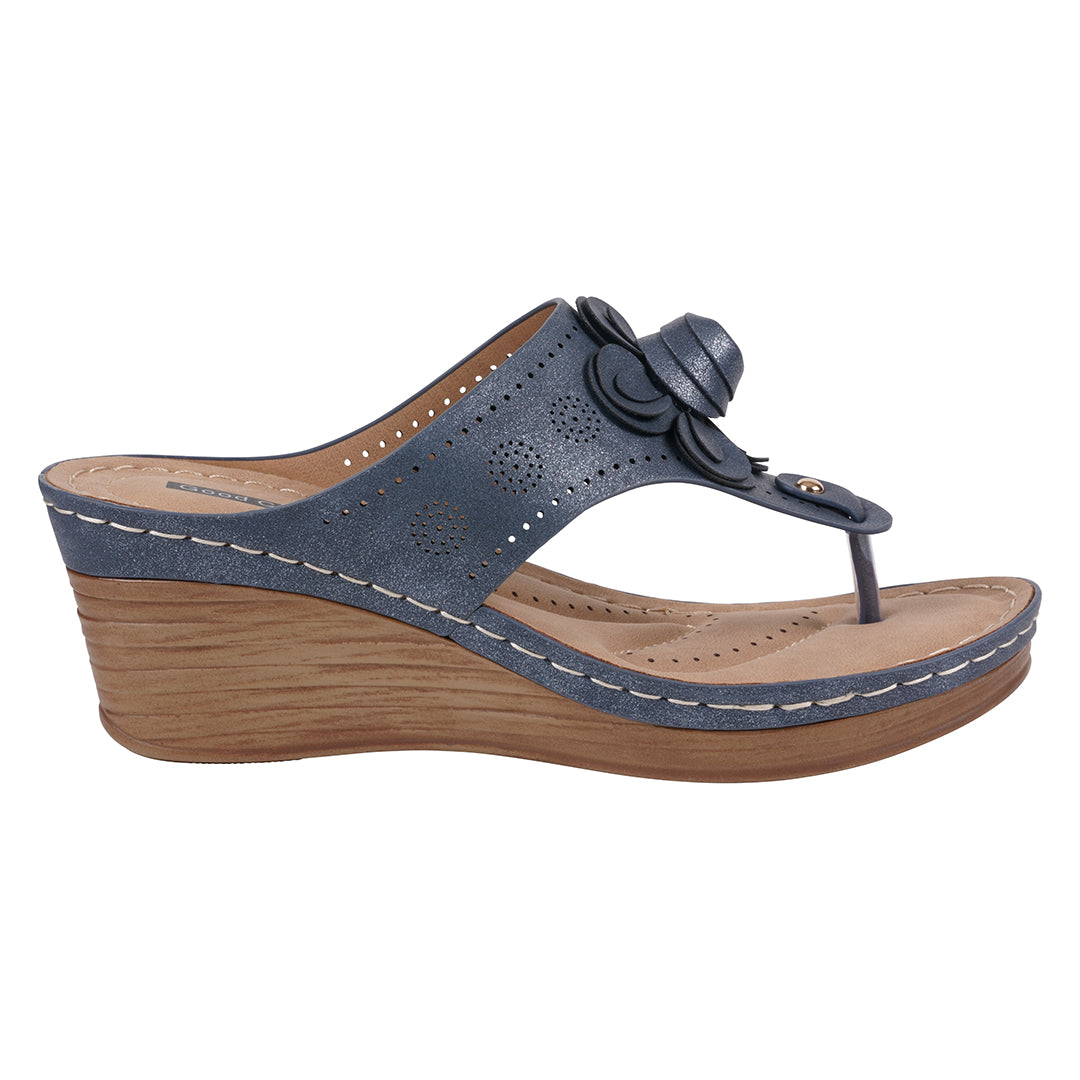 Willa Blue Floral Wedge Sandals with Cushioned Insole
