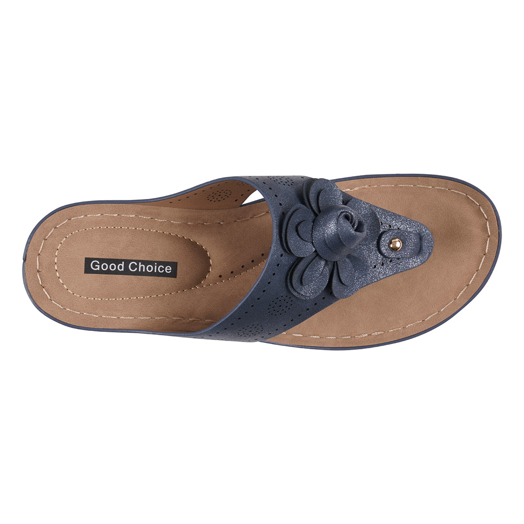 Willa Blue Floral Wedge Sandals with Cushioned Insole