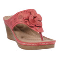 Willa Red Floral Wedge Sandals featuring a decorative flower accent and perforated strap details on a comfortable wedge heel.