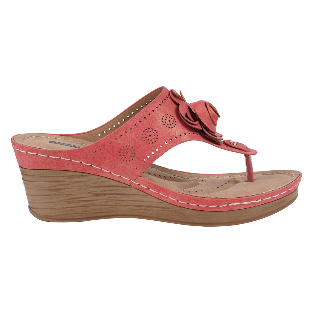 Willa Red Floral Wedge Sandals with Cushioned Insole