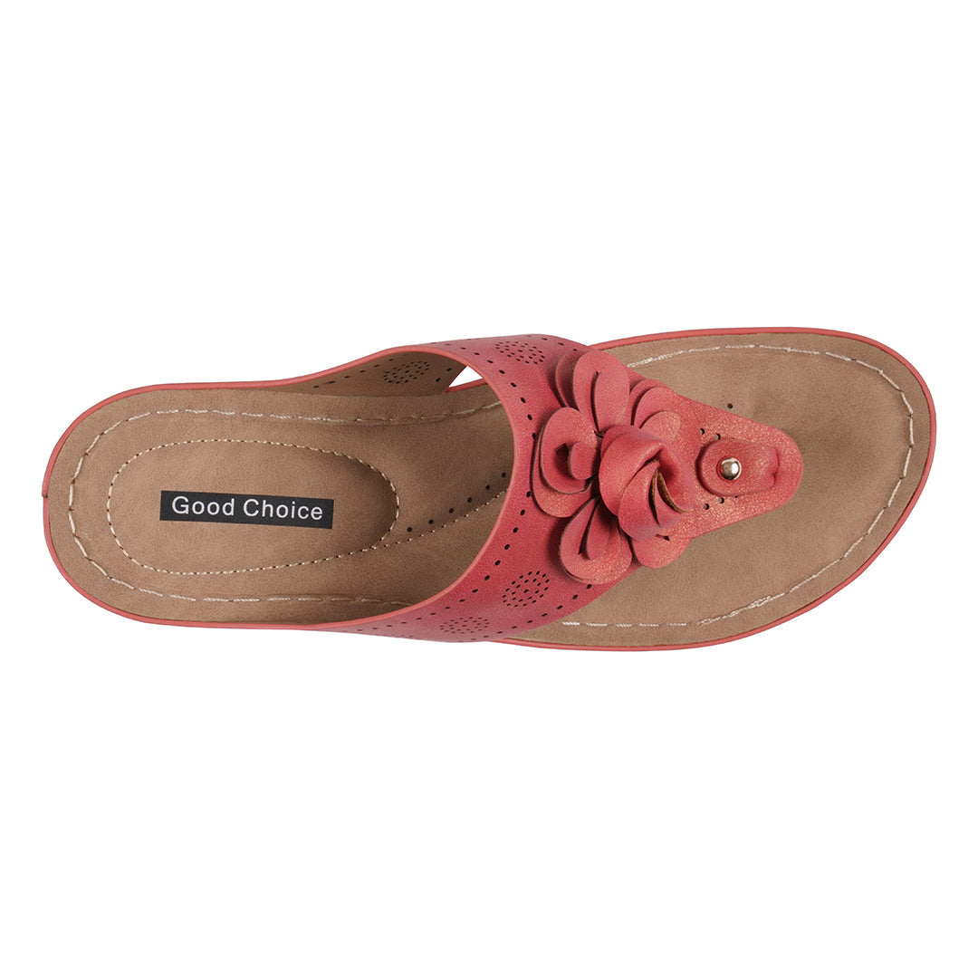 Willa Red Floral Wedge Sandals with Cushioned Insole