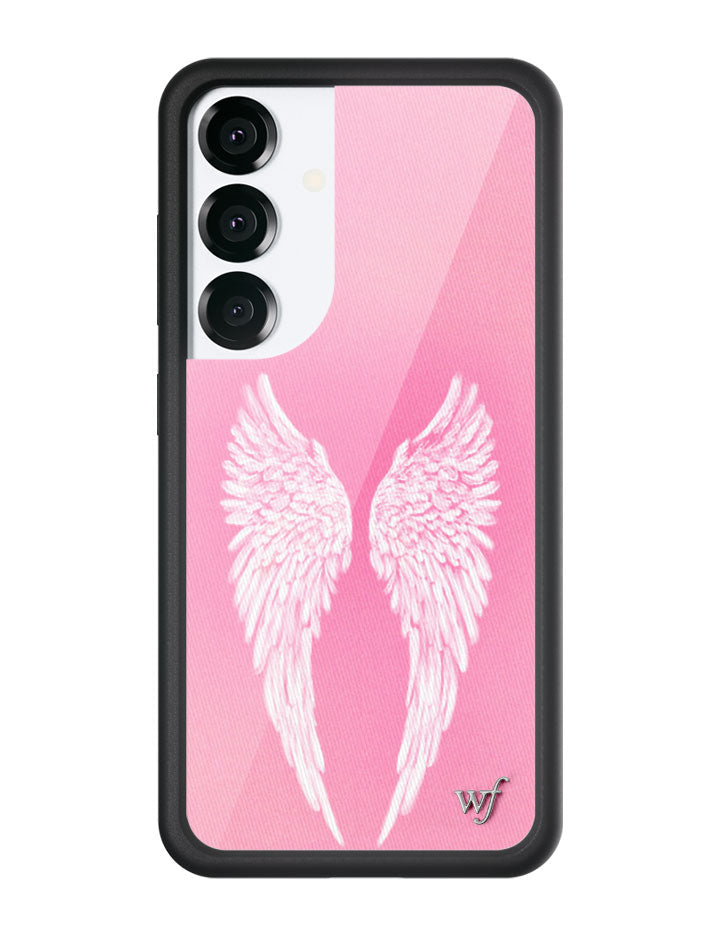 Angel Baby Pink Samsung Galaxy Case with White Wing Print - Image 7
