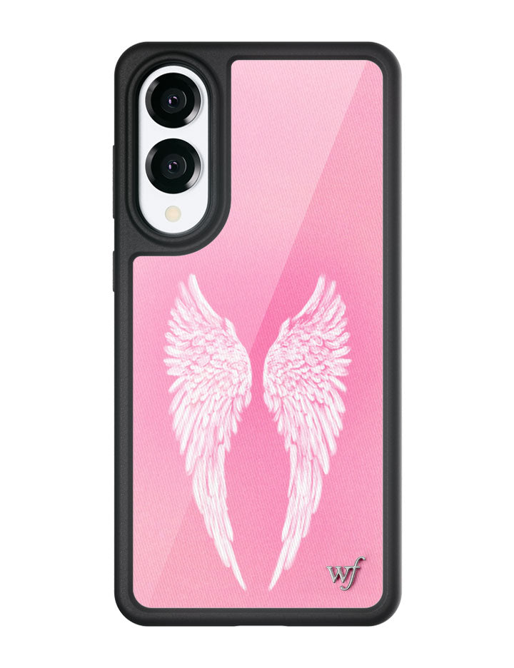 Angel Baby Pink Samsung Galaxy Case with White Wing Print - Image 3