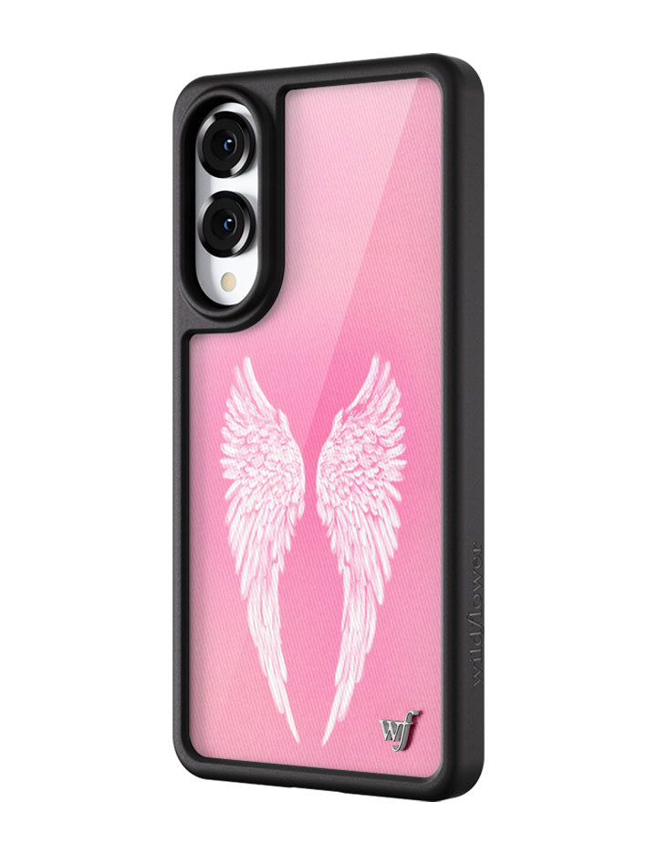 Angel Baby Pink Samsung Galaxy Case with White Wing Print - Image 4