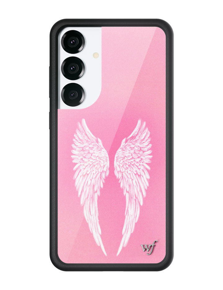 Angel Baby Pink Samsung Galaxy Case with White Wing Print - Image 5