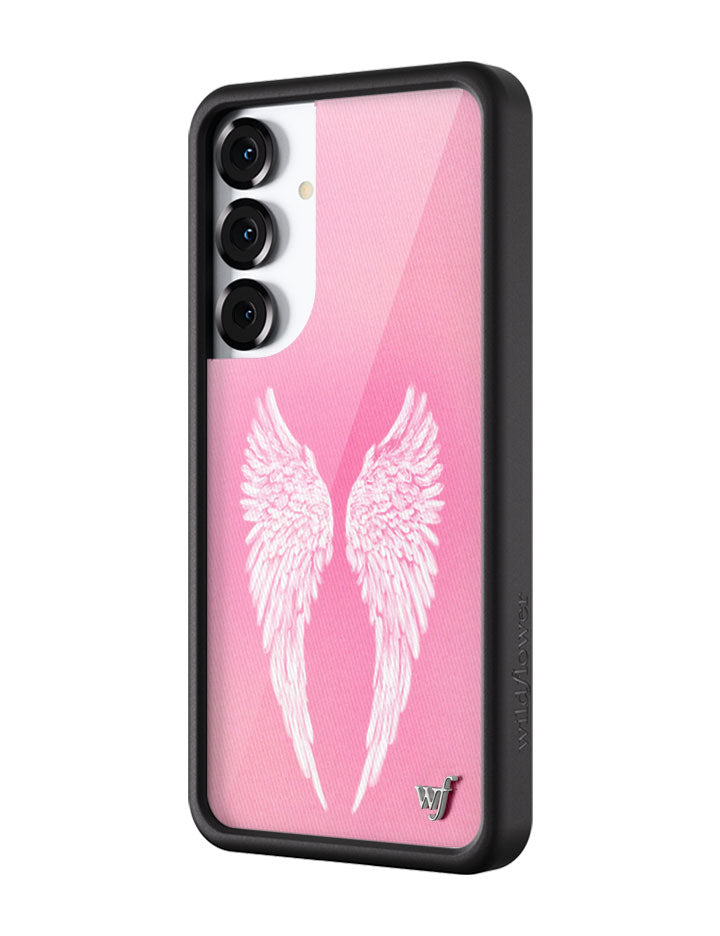 Angel Baby Pink Samsung Galaxy Case with White Wing Print - Image 6