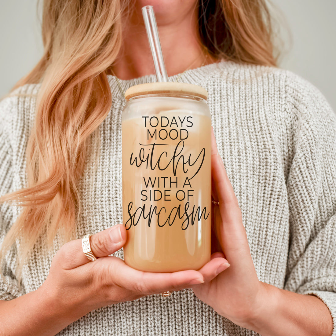 Witchy With a Side of Sarcasm 20oz Glass Tumbler with Lid - Image 39